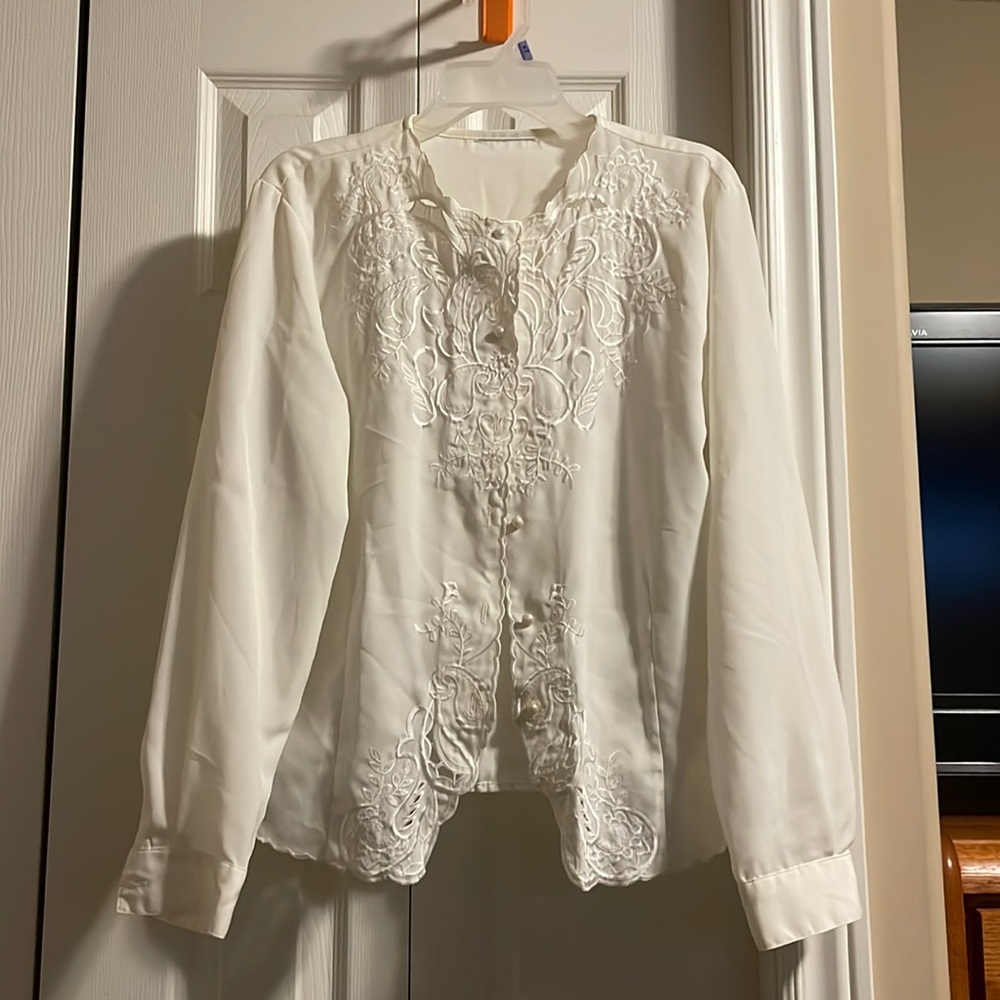 Beautiful Collarless Blouse with Pearl Button Details